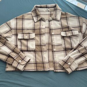 Ardene Cream and Brown Plaid Utility Jacket